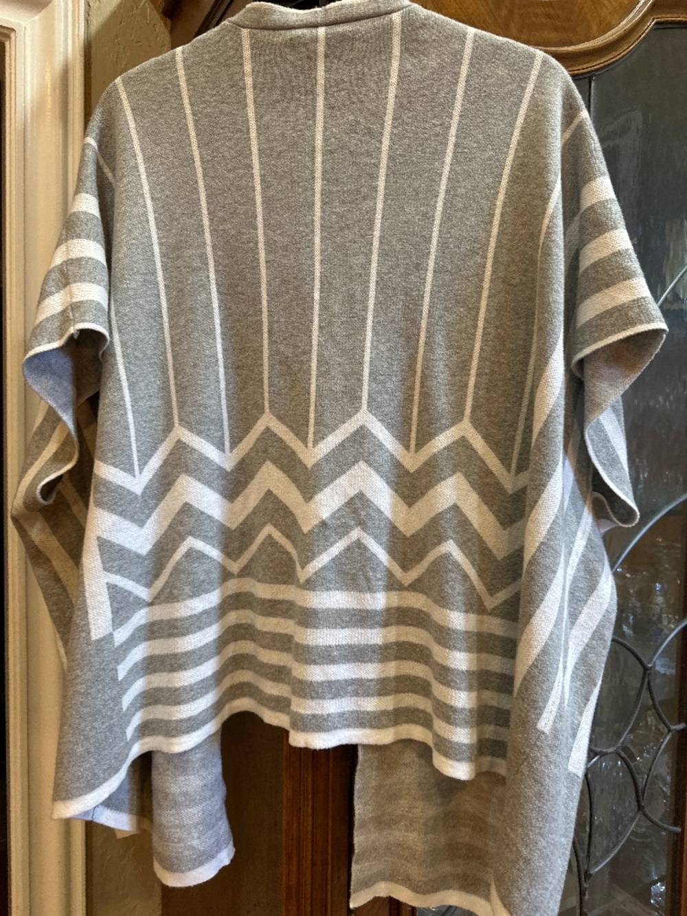 Kim Rogers Heather Grey Open Front Cardigan Sweater White Trim Size Medium